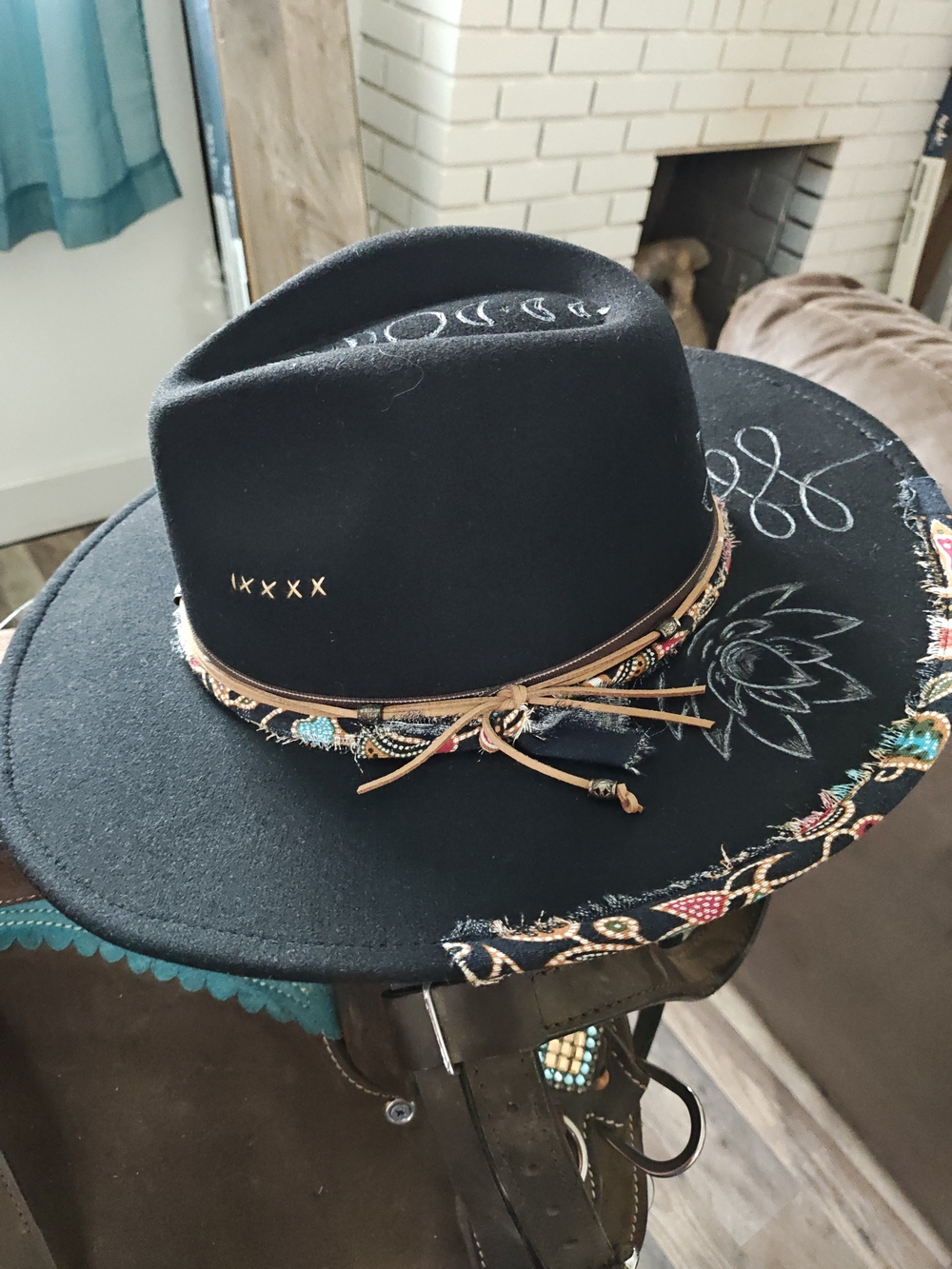 Black Embroidered Western Felt Hat with Beaded Band